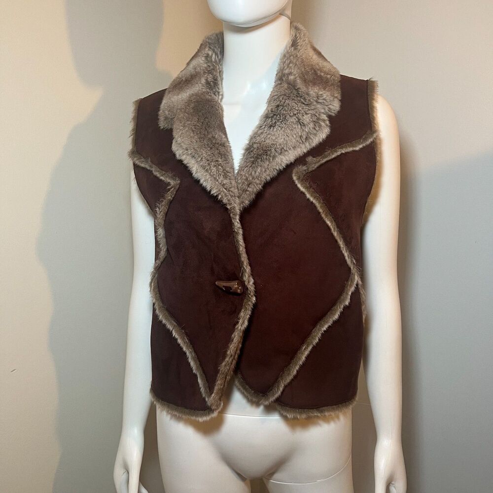 Vintage Y2K Fur Vest M Boho Western Cowgirl Grunge Rustic Suede Penny Lane 2000s